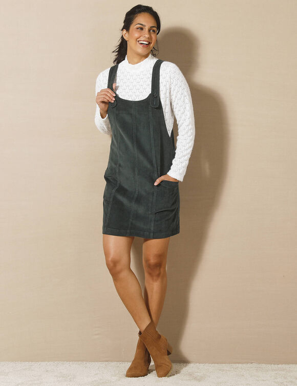 Robe chasuble évasée, velours côtelé (vert foncé) Robe chasuble évasée, velours côtelé (vert foncé)